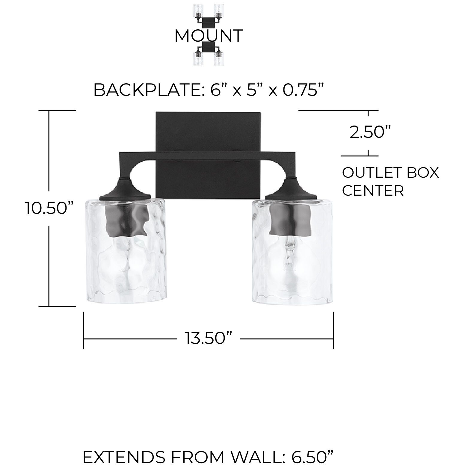 Clint 2 Light 14 inch Black Iron Vanity Light Wall Light
