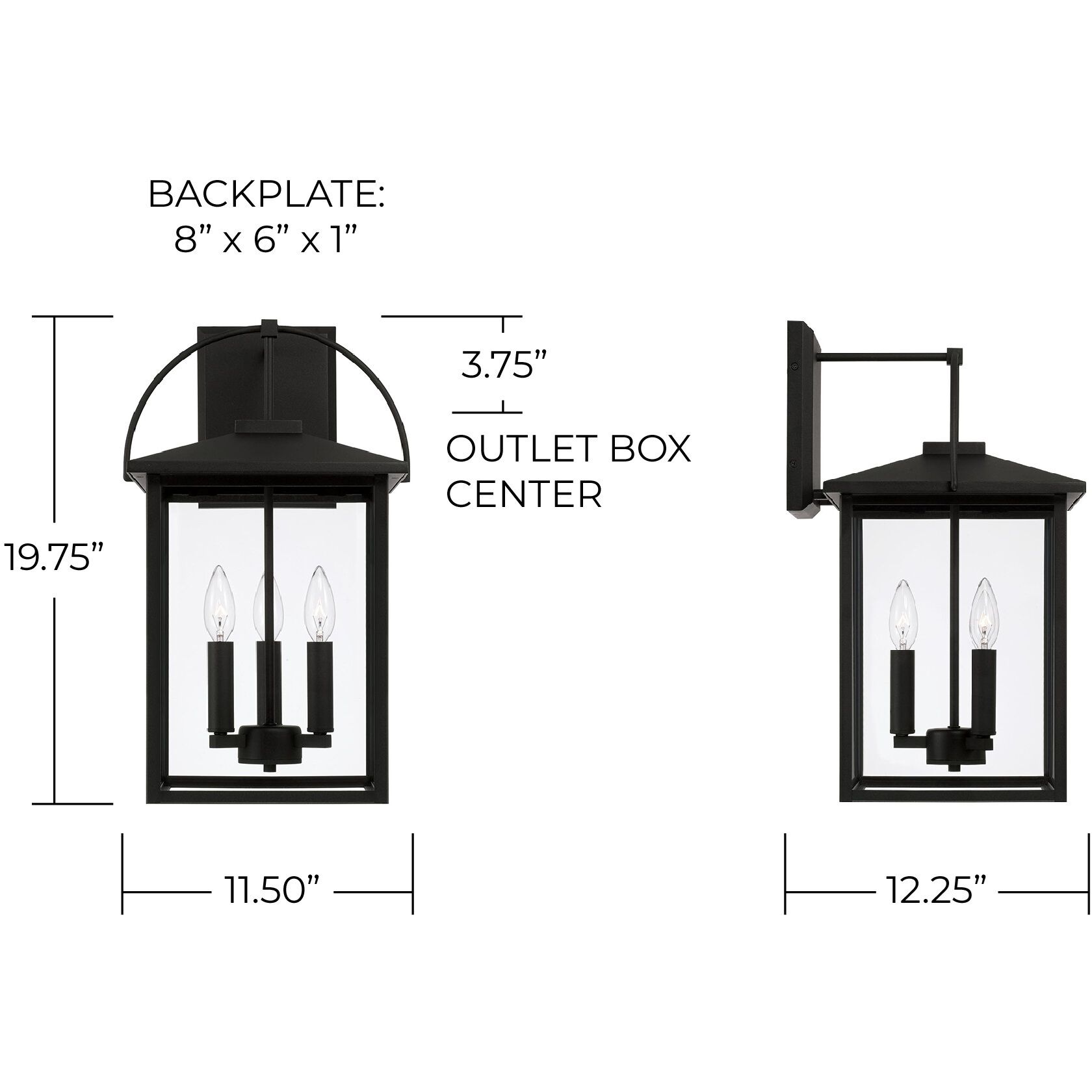 Bryson 3 Light 19.75 inch Black Outdoor Wall Lantern