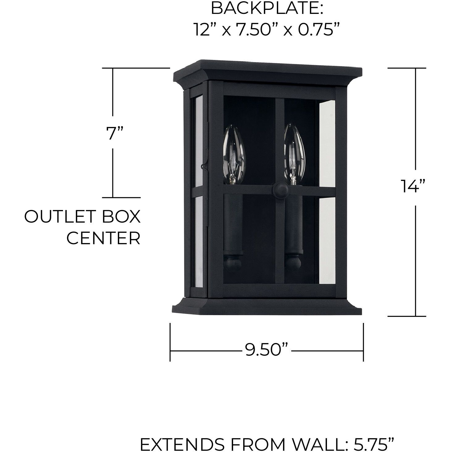 Mansell 2 Light 14 inch Black Outdoor Wall Lantern