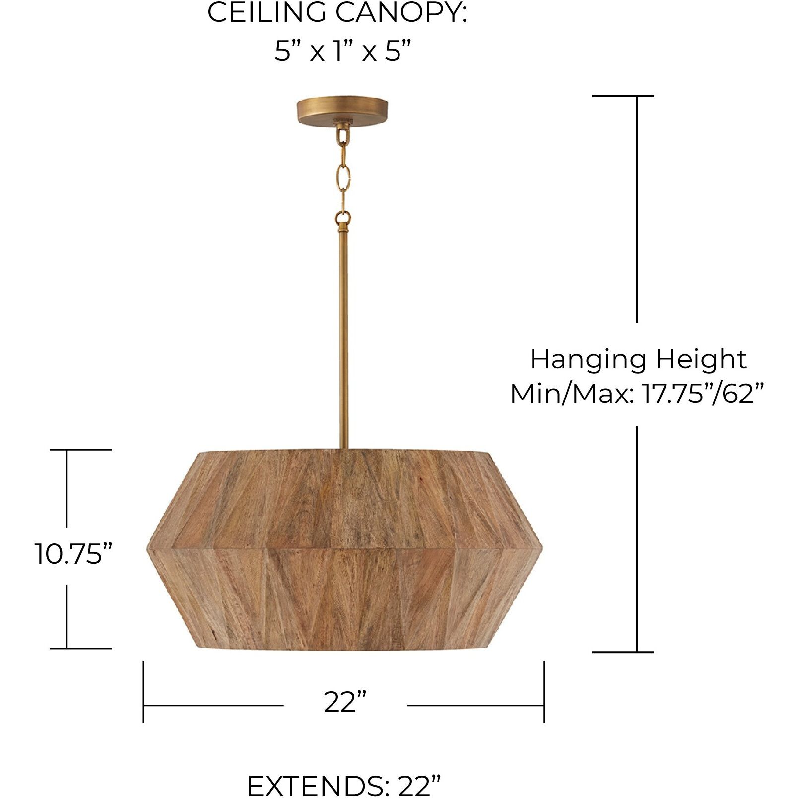 Nadeau 4 Light 22 inch Light Wood and Patinaed Brass Pendant Ceiling Light
