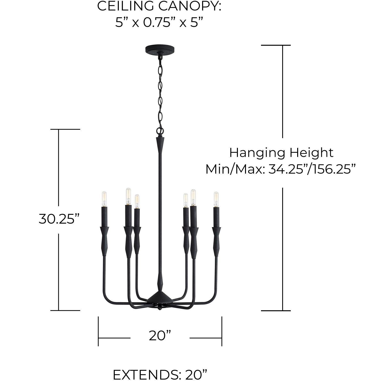 Paloma 6 Light 20 inch Textured Black Chandelier Ceiling Light