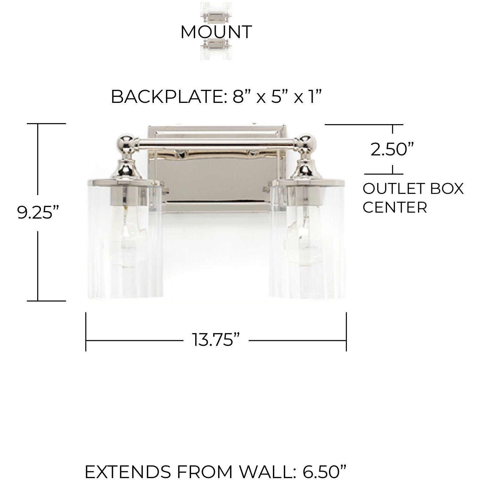 Camden 2 Light 14 inch Polished Nickel Vanity Light Wall Light