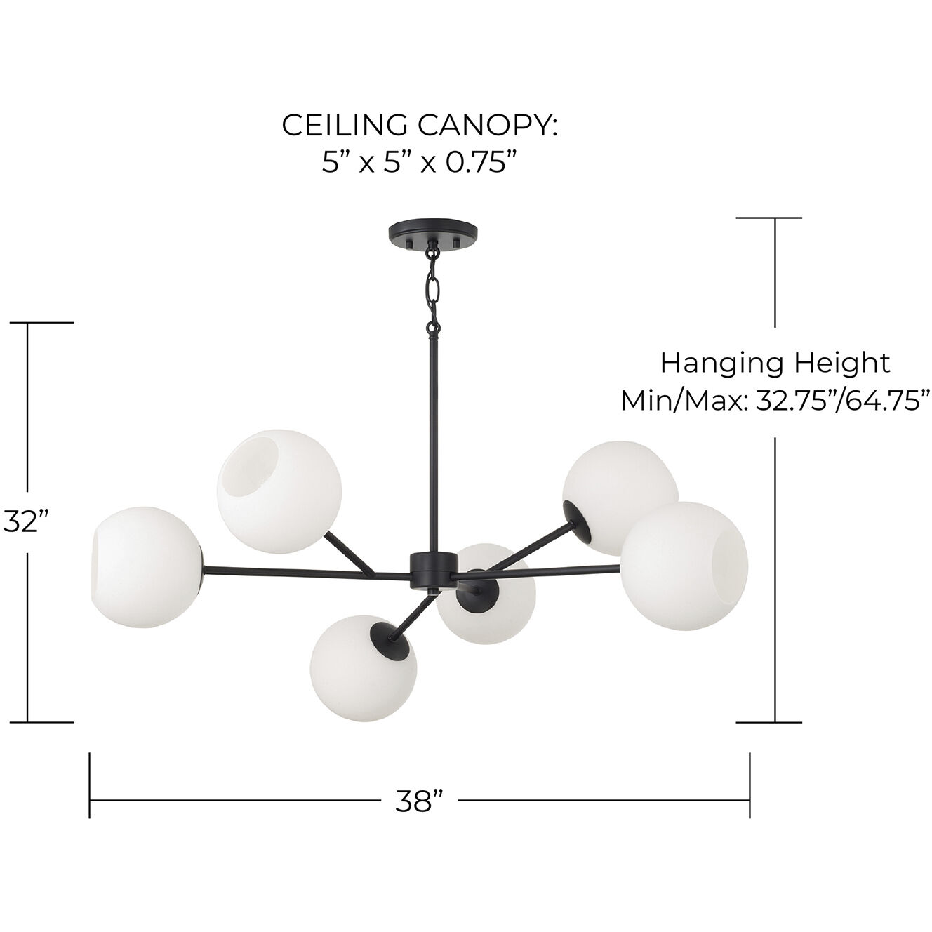 Atlas 6 Light 38 inch Matte Black Chandelier Ceiling Light