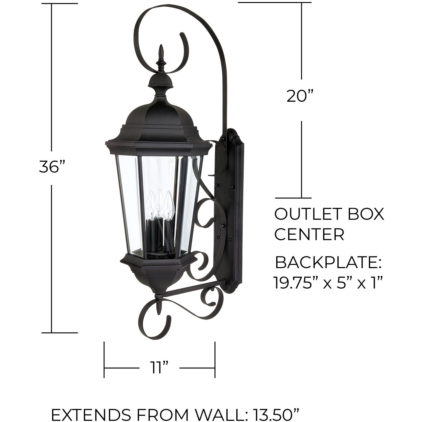 Carriage House 3 Light 36 inch Black Outdoor Wall Lantern