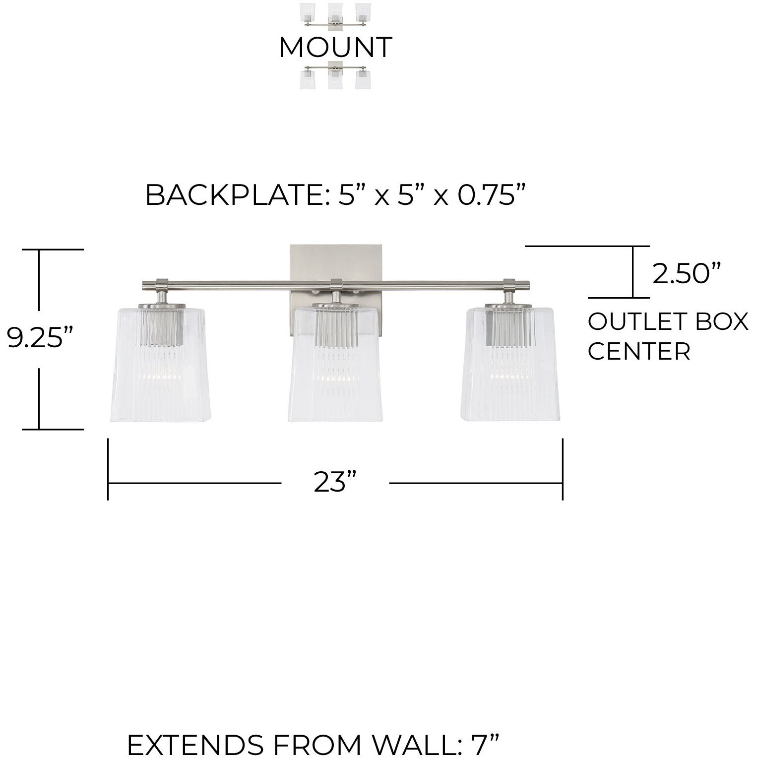 Lexi 3 Light 23 inch Brushed Nickel Vanity Light Wall Light
