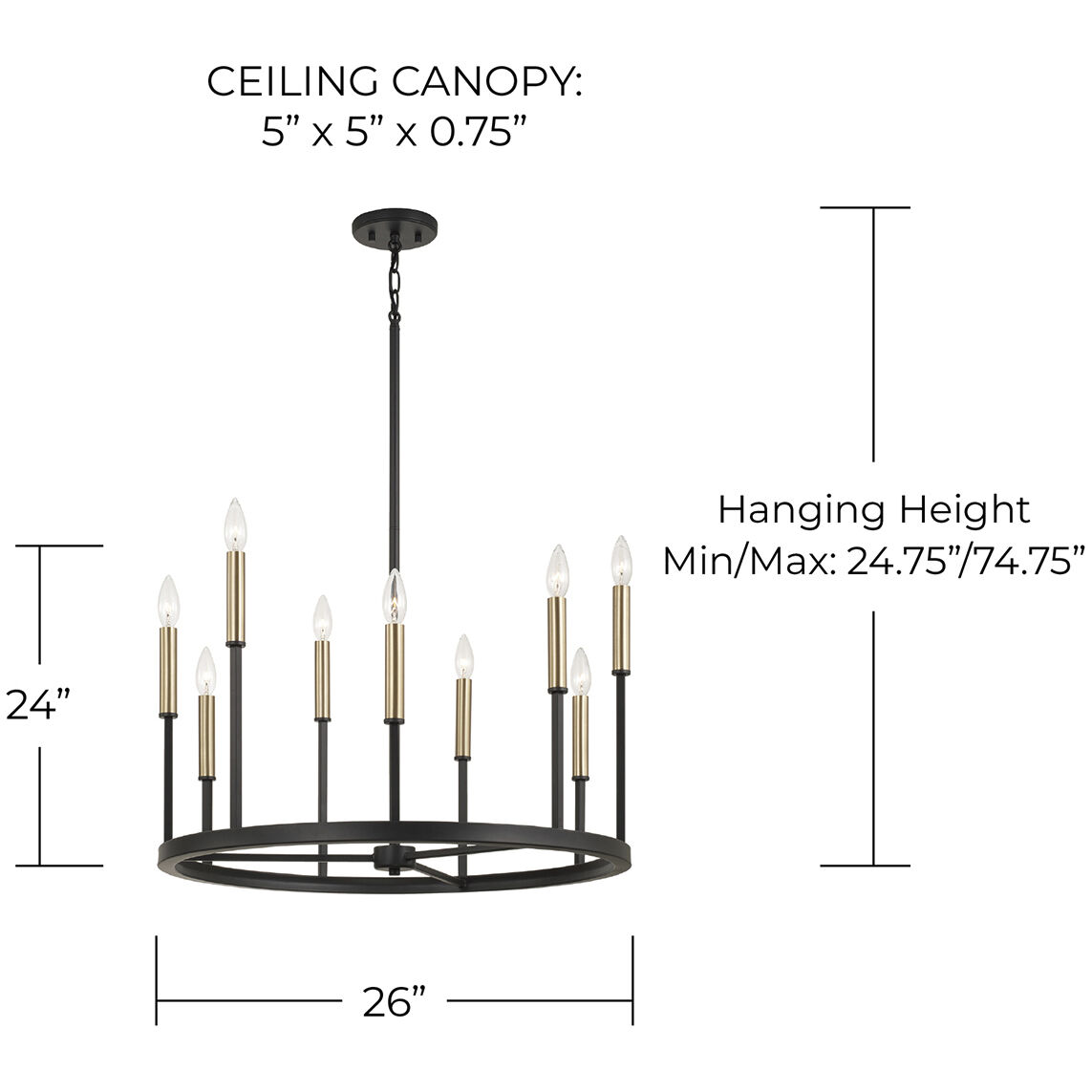 Davis 9 Light 26 inch Espresso and Brass Chandelier Ceiling Light