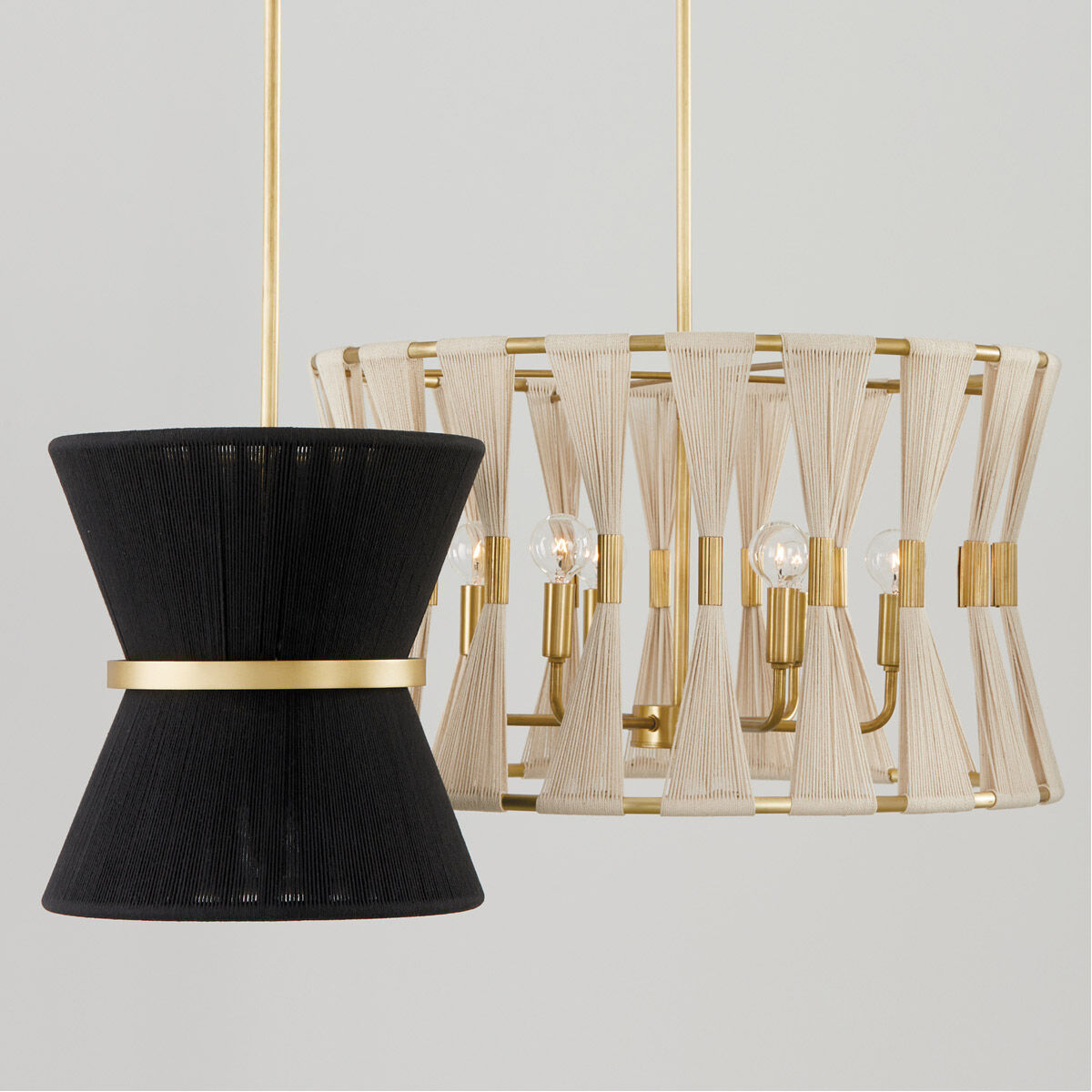 Bianca 6 Light 25 inch Bleached Natural Rope and Patinaed Brass Pendant Ceiling Light
