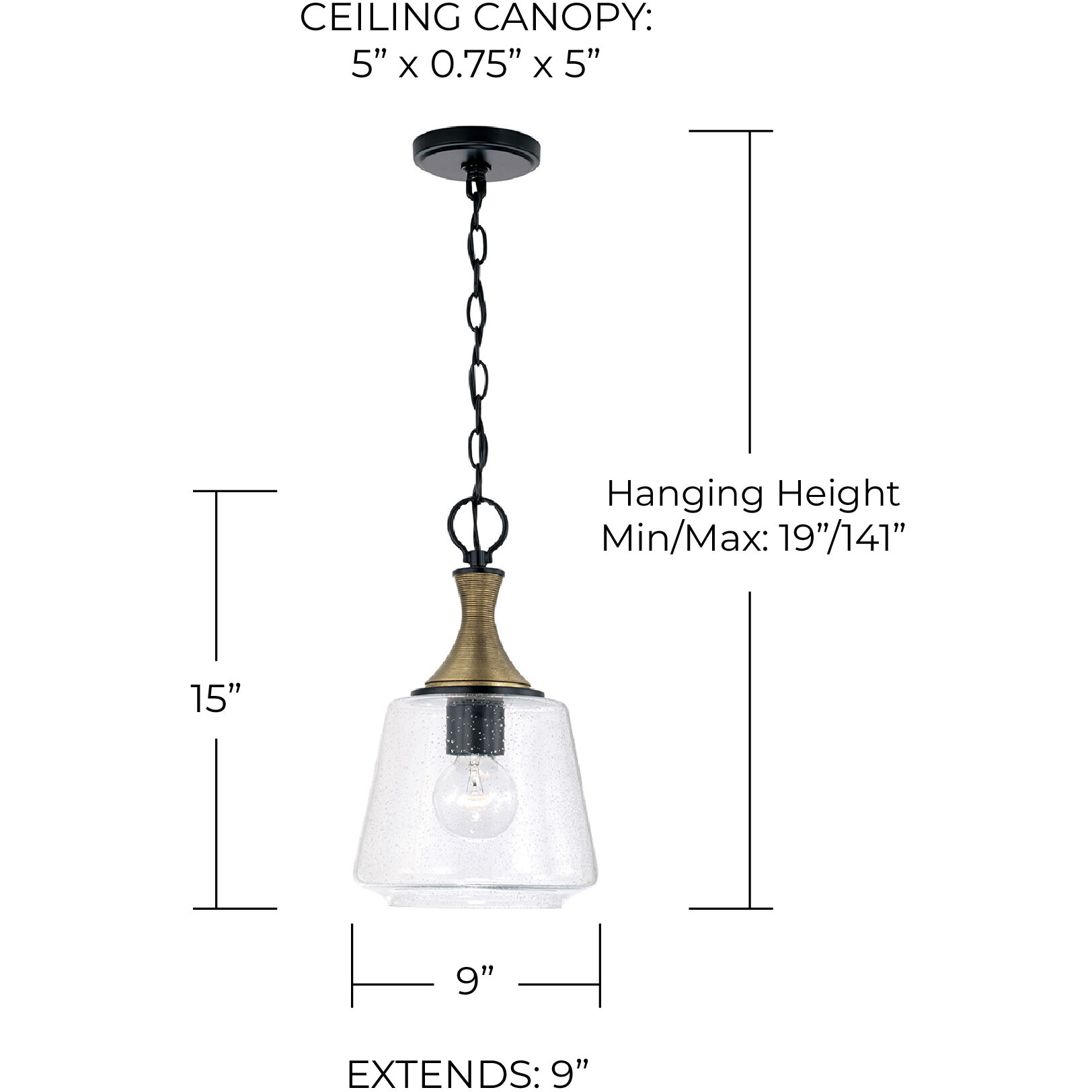Amara 1 Light 9 inch Matte Black with Brass Pendant Ceiling Light
