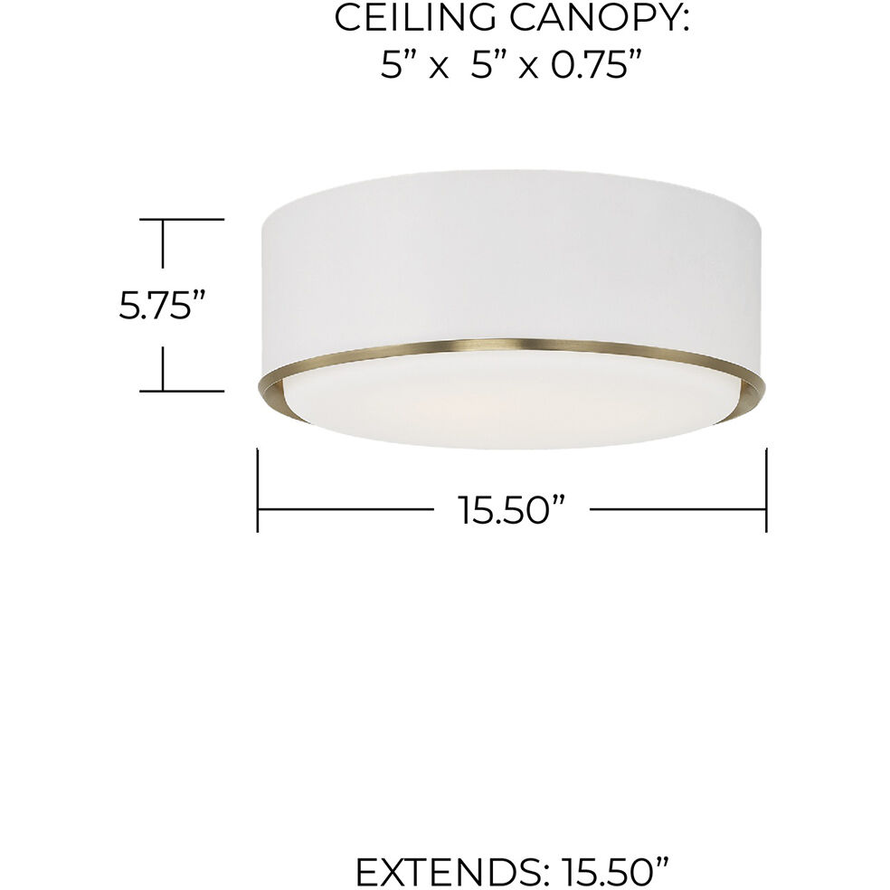Carlton 3 Light 15.5 inch Matte Brass and White Flush Mount Ceiling Light