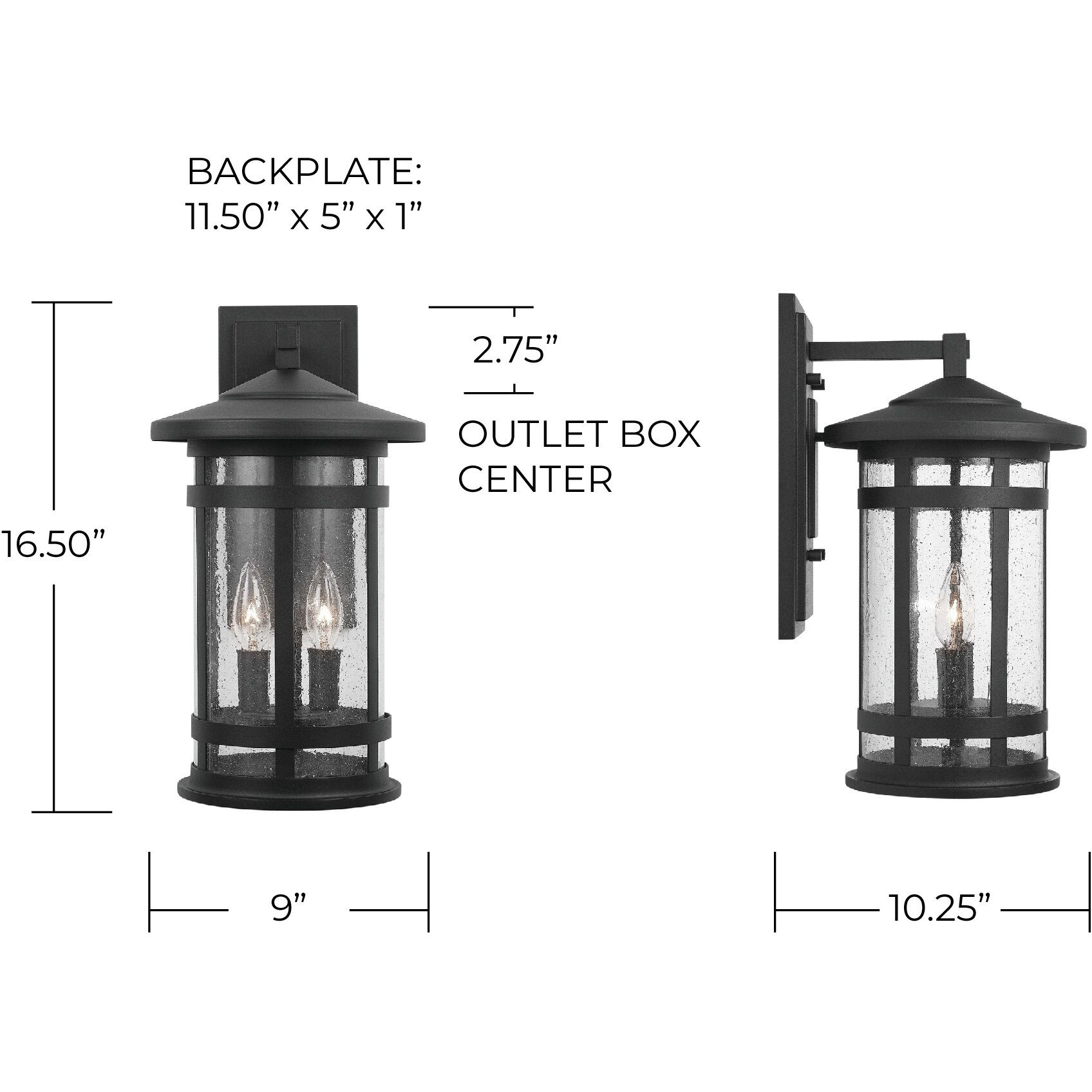 Mission Hills 2 Light 17 inch Black Outdoor Wall Lantern