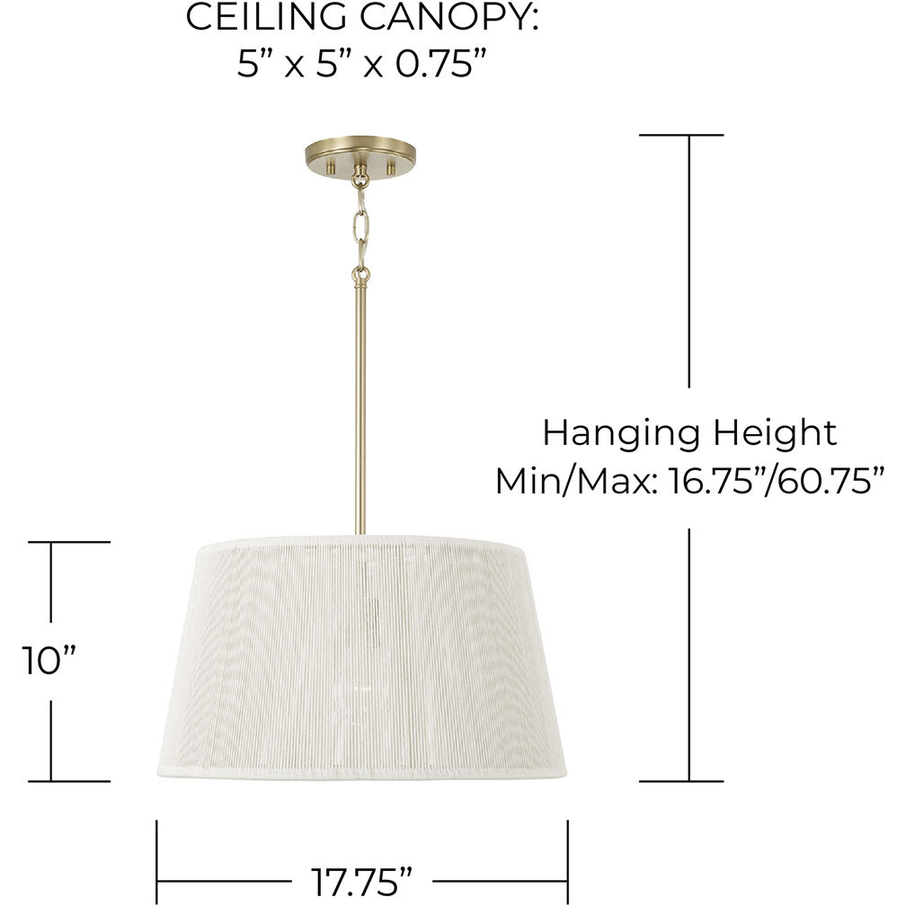 Tara 1 Light 17.75 inch Matte Brass Pendant Ceiling Light