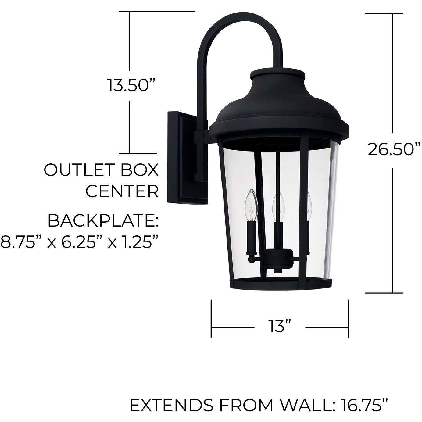 Dunbar 3 Light 27 inch Black Outdoor Wall Lantern