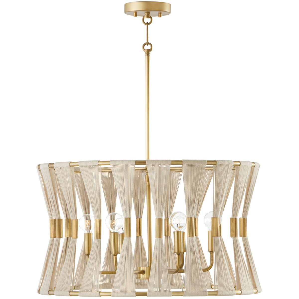 Bianca 6 Light 25 inch Bleached Natural Rope and Patinaed Brass Pendant Ceiling Light