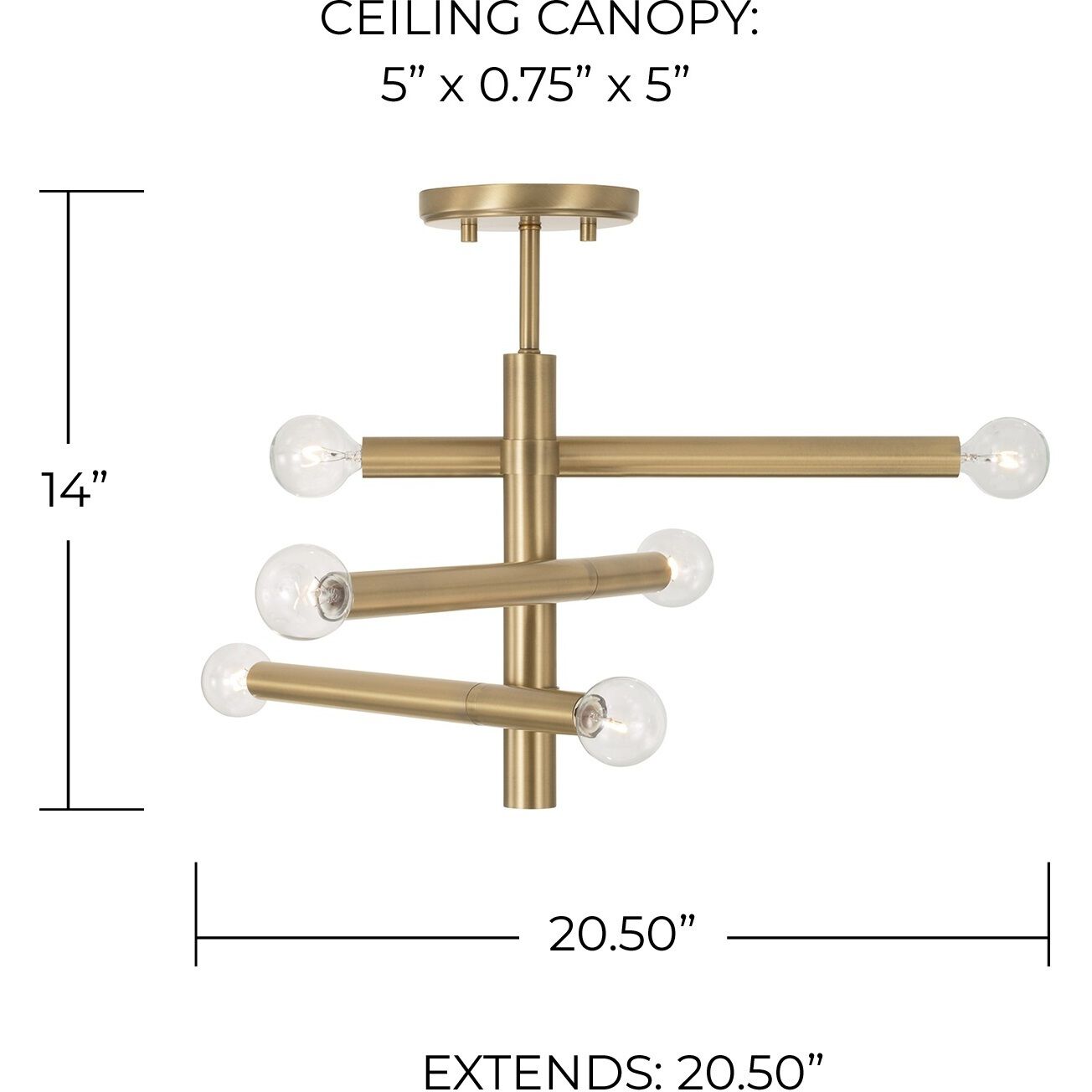Zane 6 Light 20.5 inch Aged Brass Semi-Flush Ceiling Light