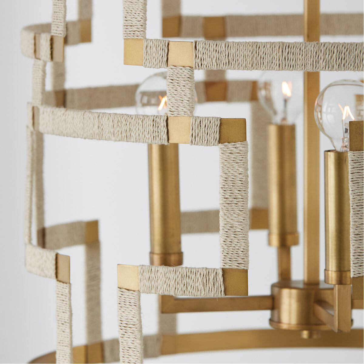 Hala 4 Light 18 inch Bleached Natural Jute and Patinaed Brass Foyer Light Ceiling Light