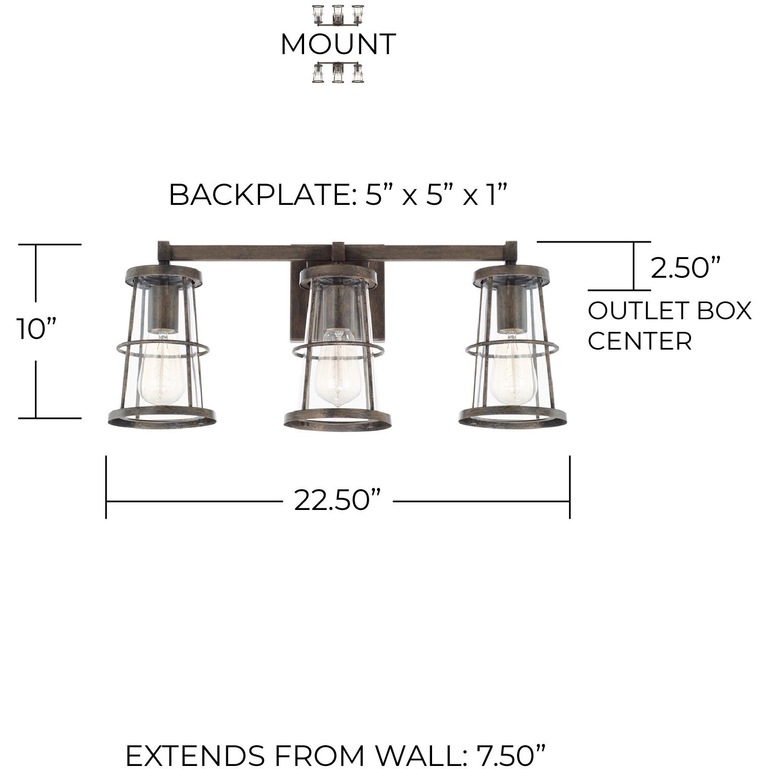 Beaufort 3 Light 23 inch Nordic Grey Vanity Light Wall Light