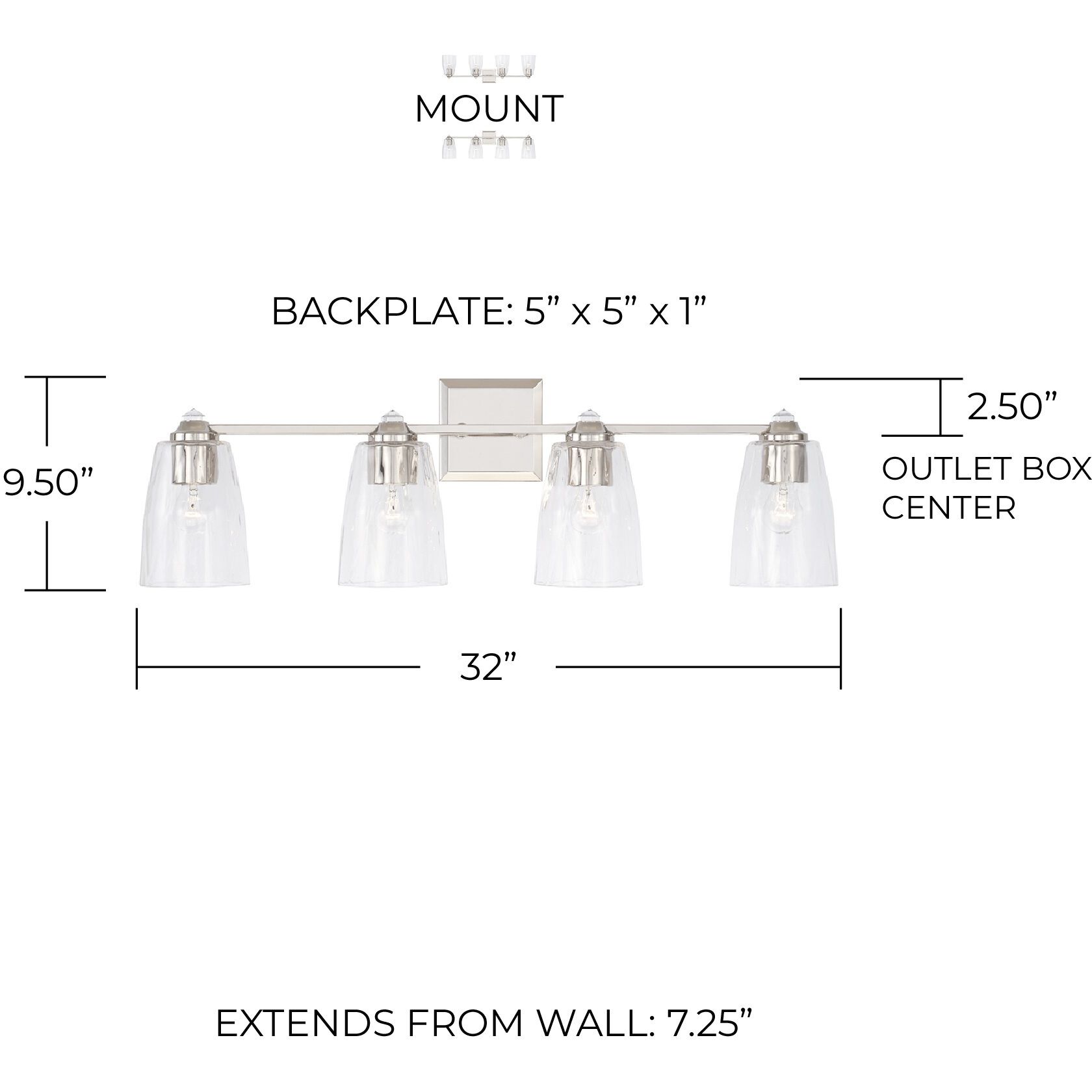 Laurent 4 Light 32 inch Polished Nickel Vanity Light Wall Light