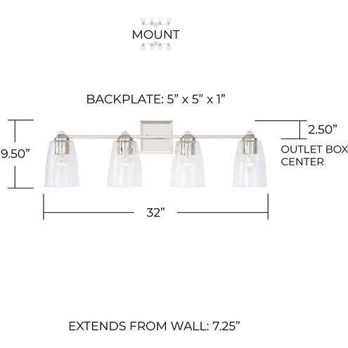 Laurent 4 Light 32 inch Polished Nickel Vanity Light Wall Light