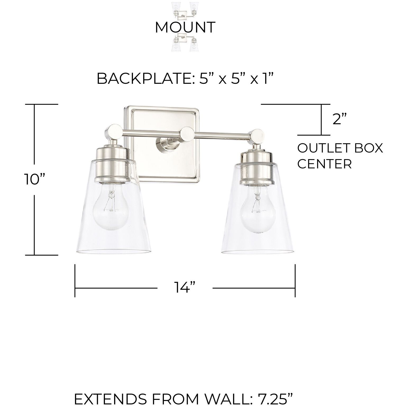 Rory 2 Light 14 inch Polished Nickel Vanity Light Wall Light