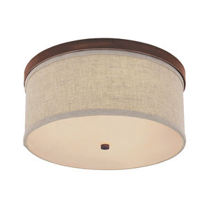 Midtown 3 Light 16 inch Burnished Bronze Flush Mount Ceiling Light in Light Tan Fabric Shade