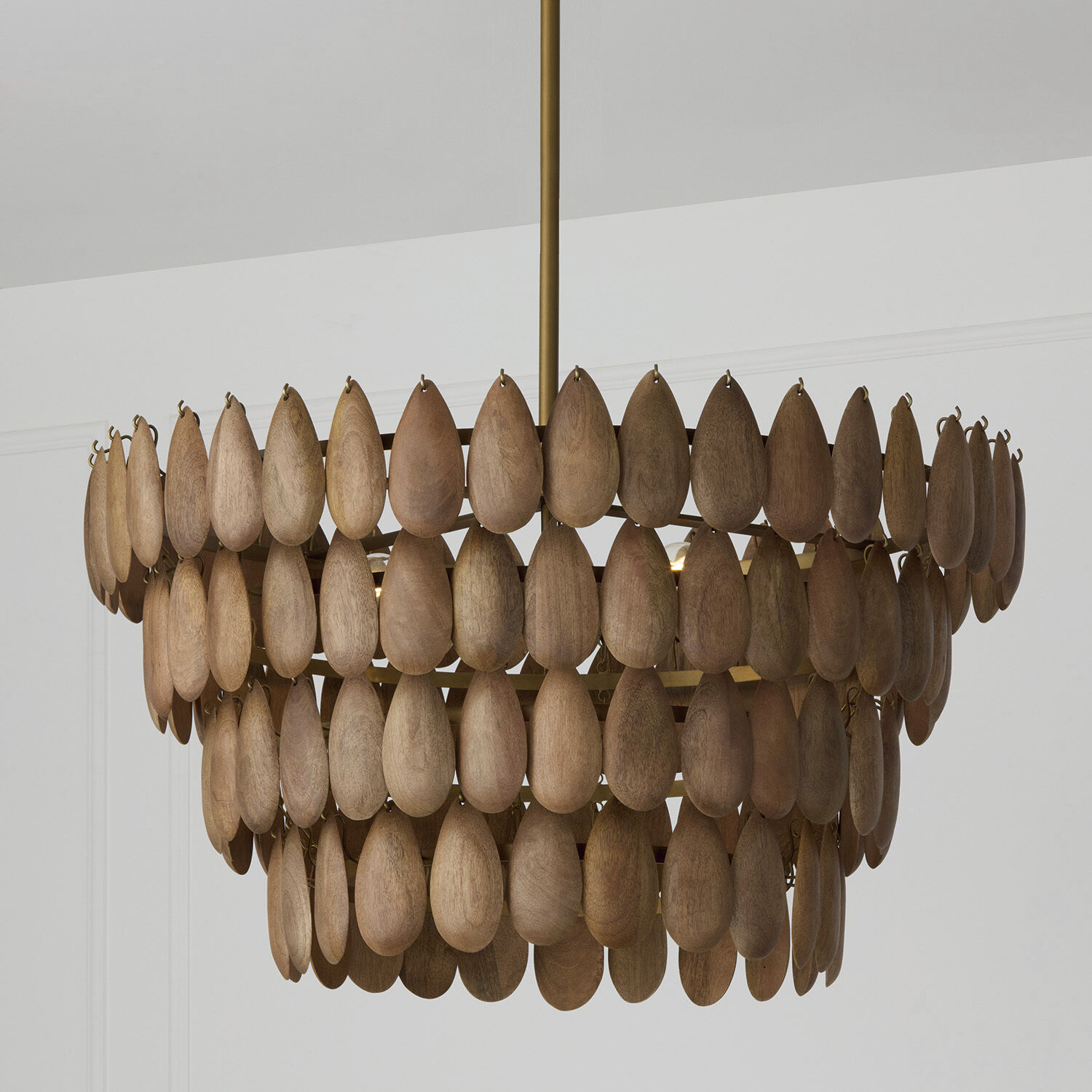 Ravi 4 Light 28.75 inch Light Wood and Patinaed Brass Pendant Ceiling Light