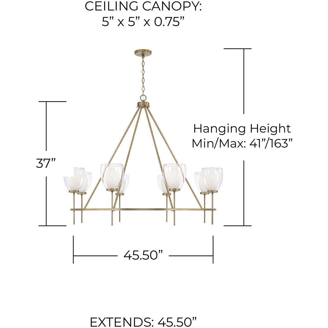 Joss 8 Light 45.5 inch Aged Brass Chandelier Ceiling Light