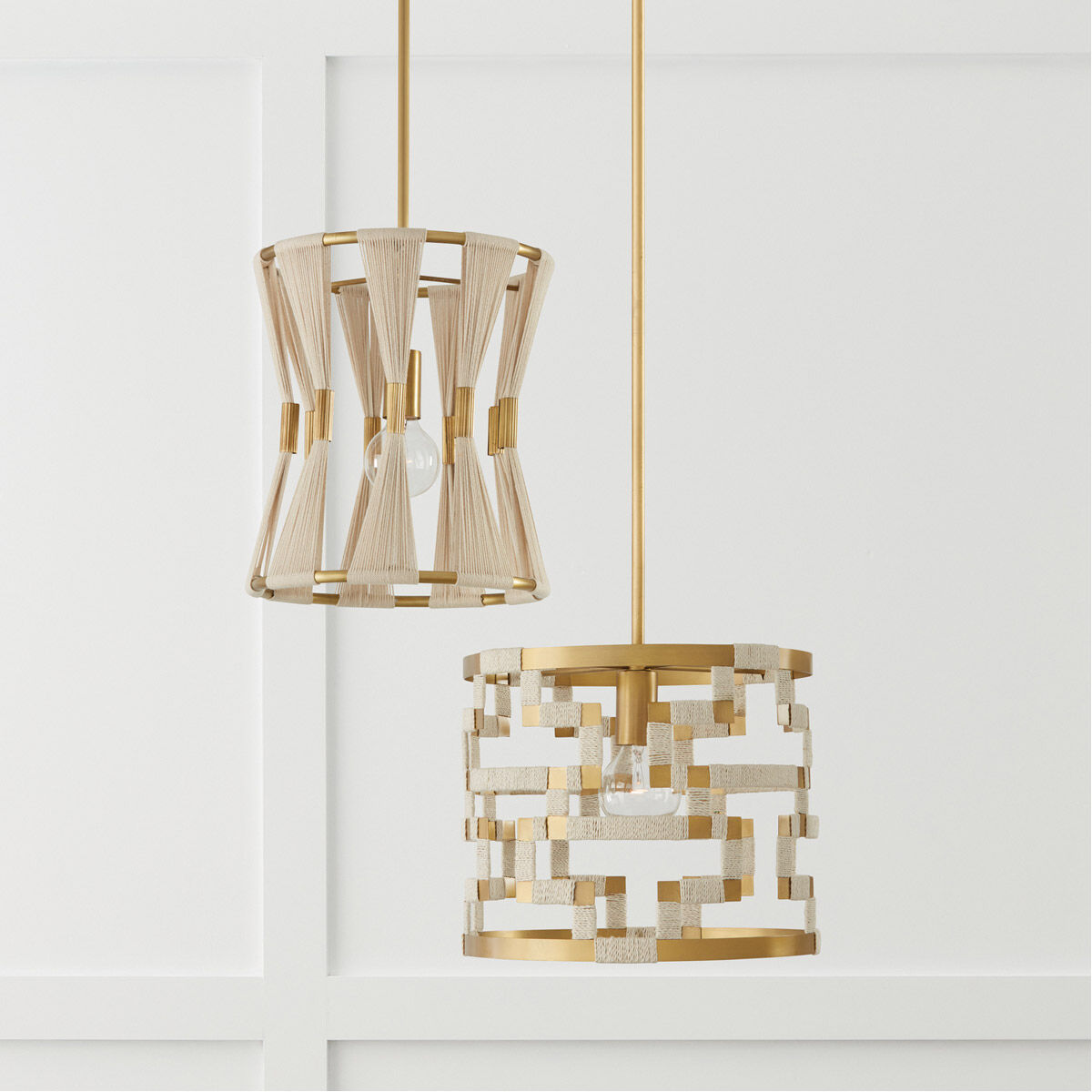 Bianca 1 Light 12 inch Bleached Natural Rope and Patinaed Brass Pendant Ceiling Light