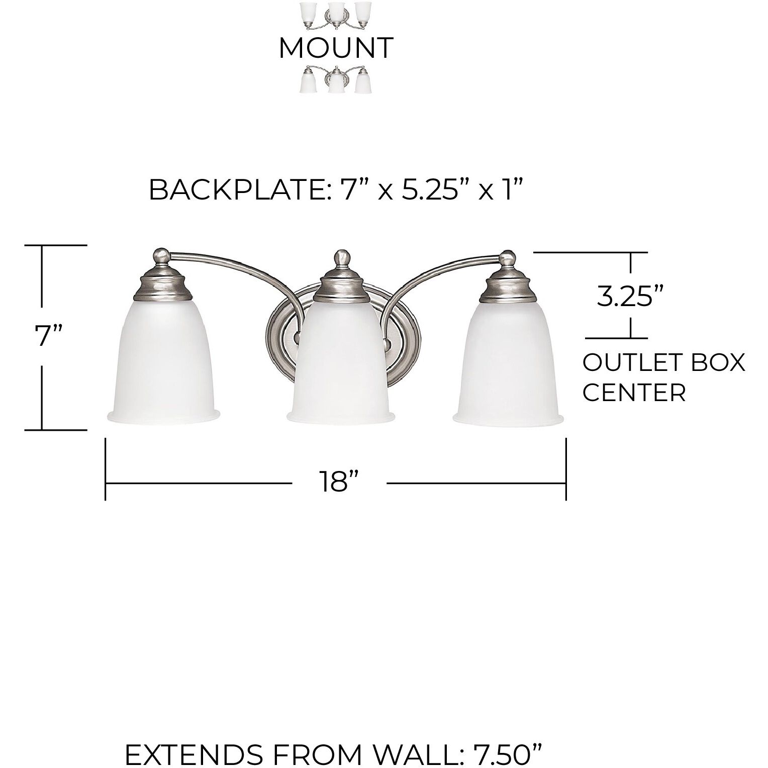Clarke 3 Light 18 inch Matte Nickel Vanity Light Wall Light