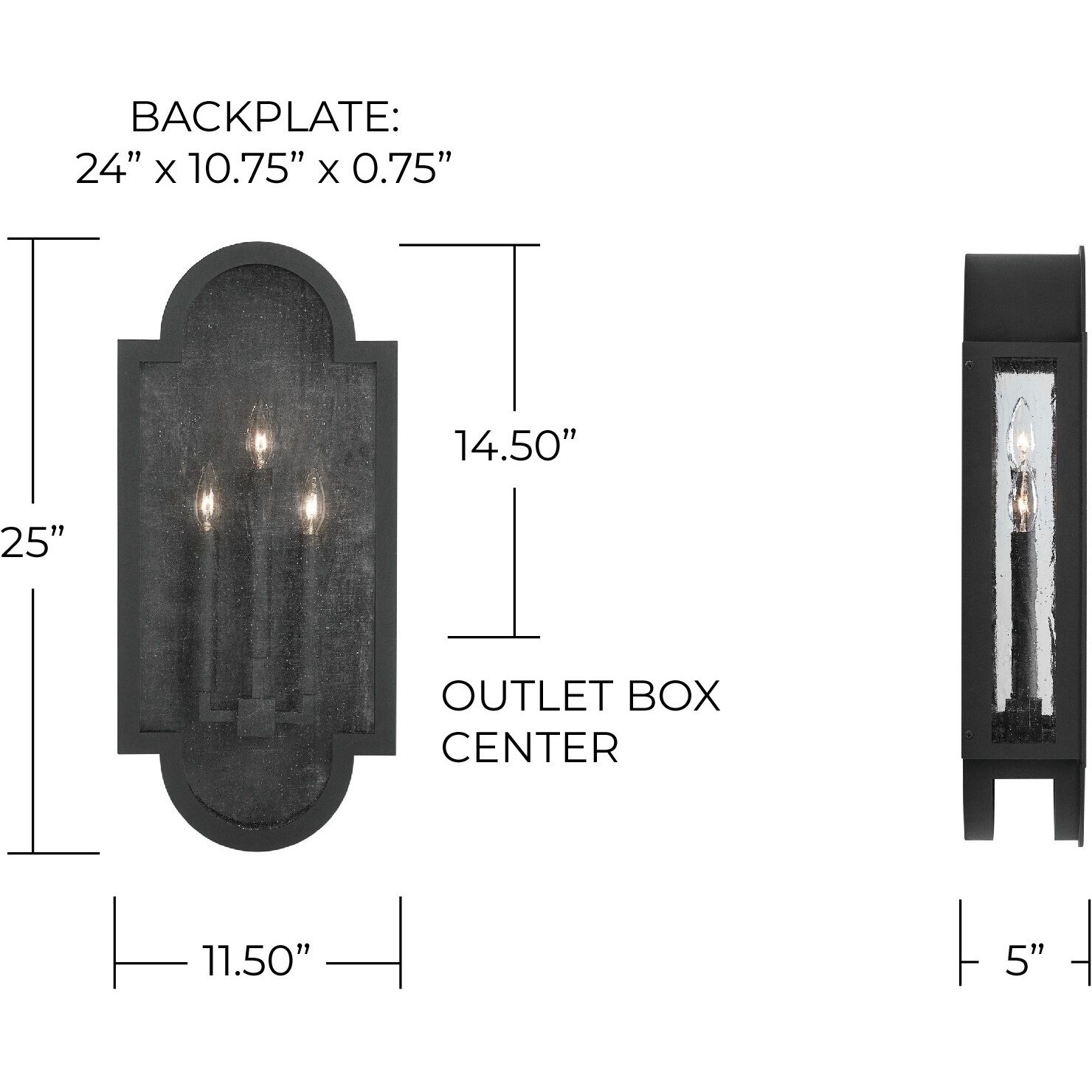 Monroe 3 Light 25 inch Black Outdoor Wall Mount