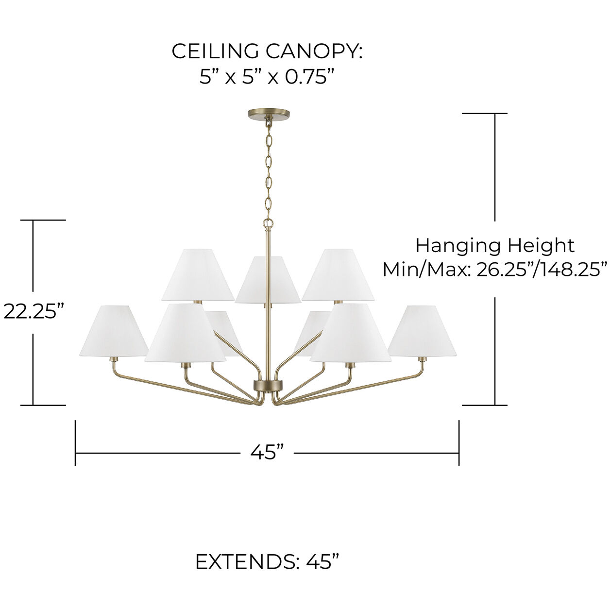 Chadwick 9 Light 45 inch Aged Brass Chandelier Ceiling Light