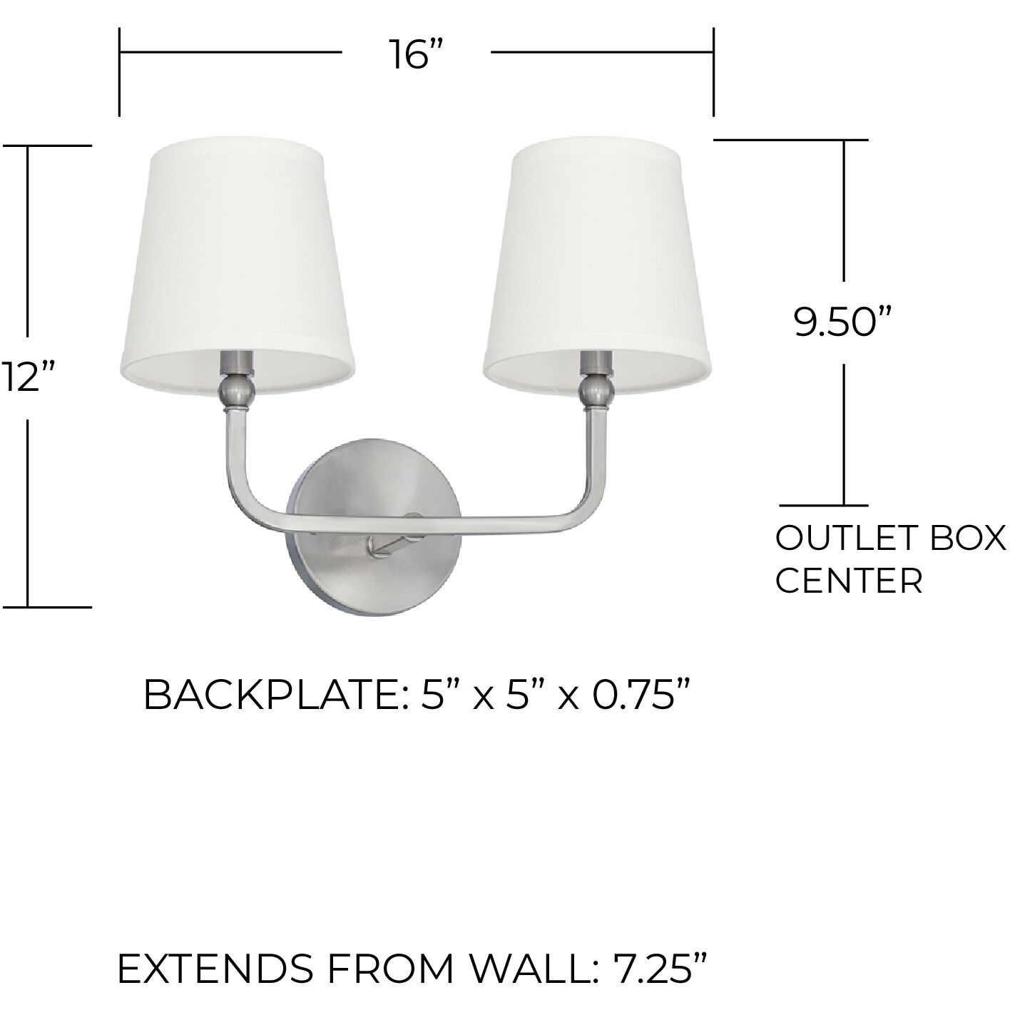 Dawson 2 Light 16 inch Brushed Nickel Vanity Light Wall Light