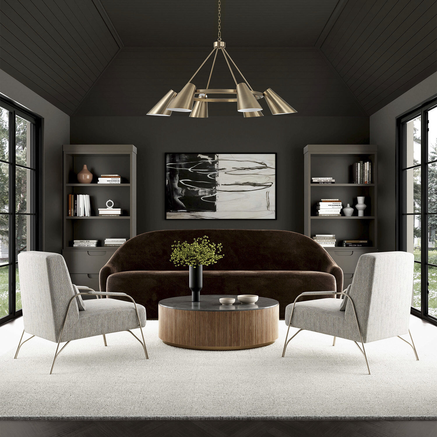 Leo 6 Light 48 inch Matte Brass Chandelier Ceiling Light