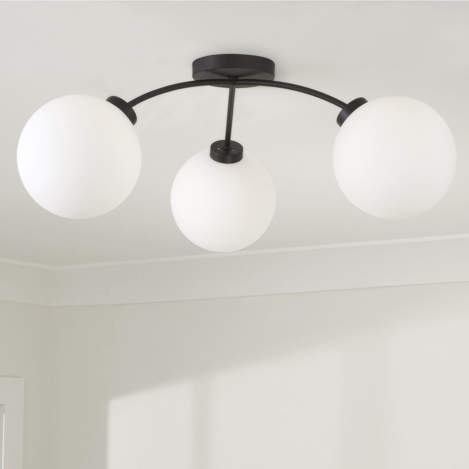 Amos 3 Light 28 inch Black Iron Semi-Flush Mount Ceiling Light