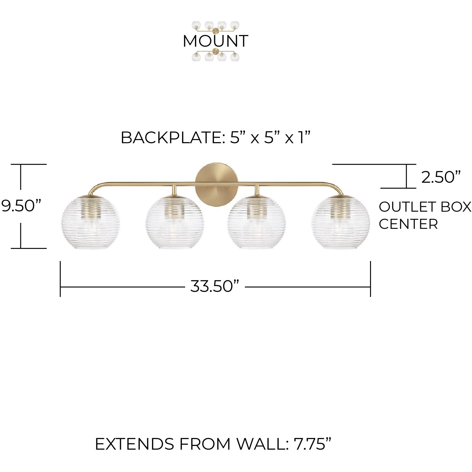 Dolan 4 Light 33.5 inch Matte Brass Vanity Light Wall Light