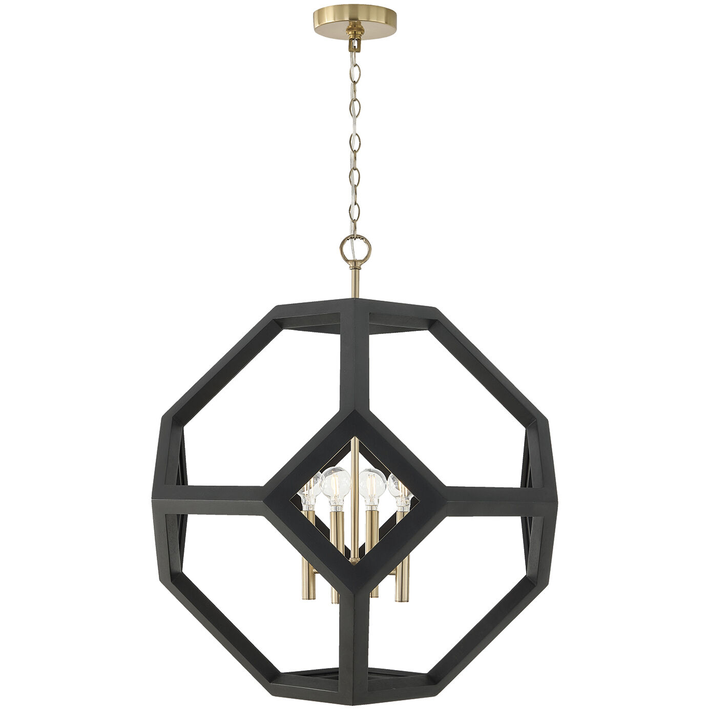Geo 4 Light 24 inch Flat Black and Matte Brass Pendant Ceiling Light