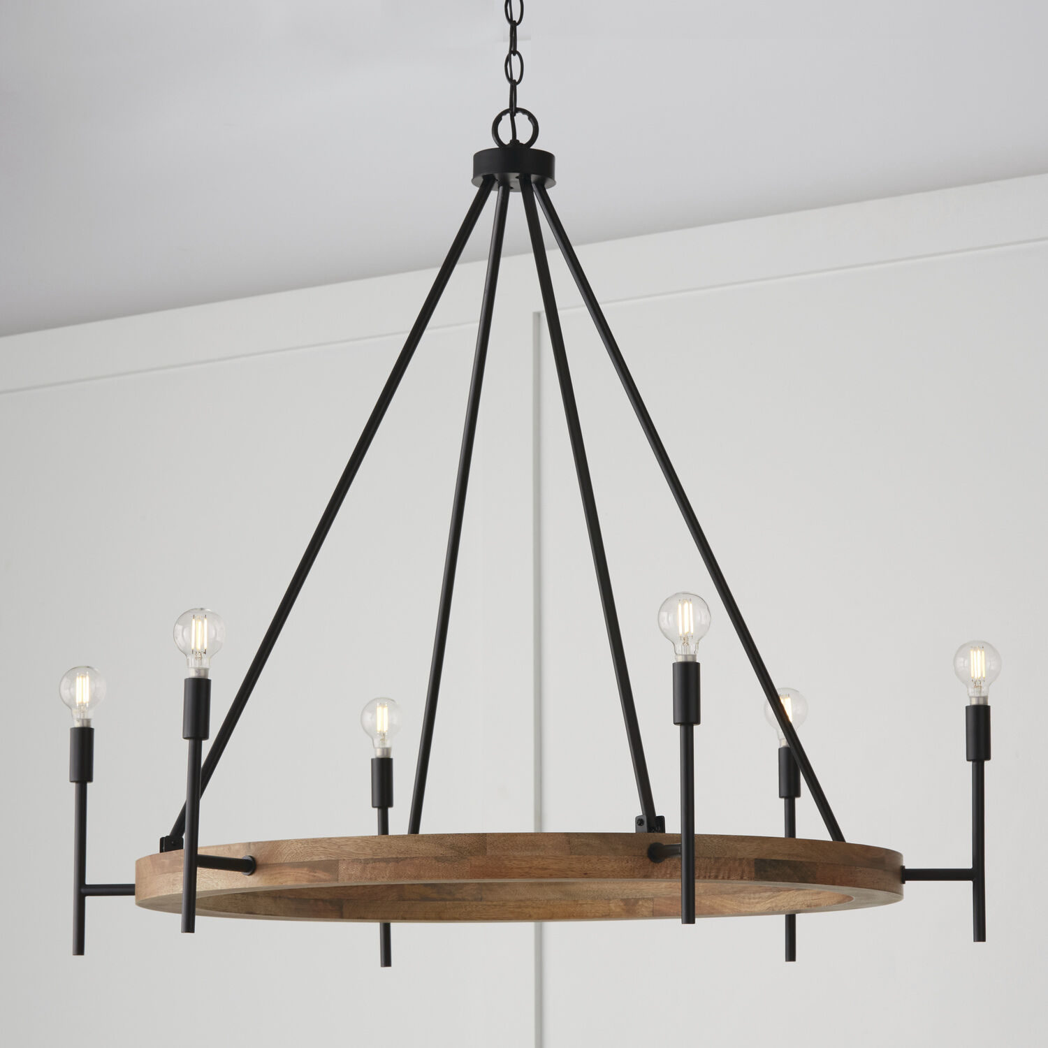 Jonah 6 Light 42 inch Light Wood and Matte Black Chandelier Ceiling Light