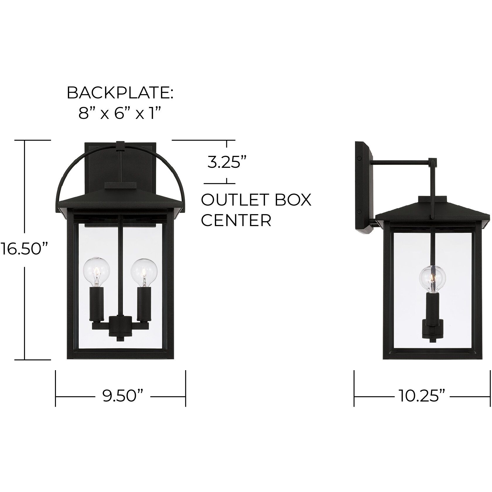 Bryson 2 Light 16.5 inch Black Outdoor Wall Lantern