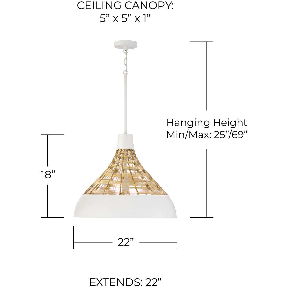 Kali 1 Light 22 inch Matte White Pendant Ceiling Light