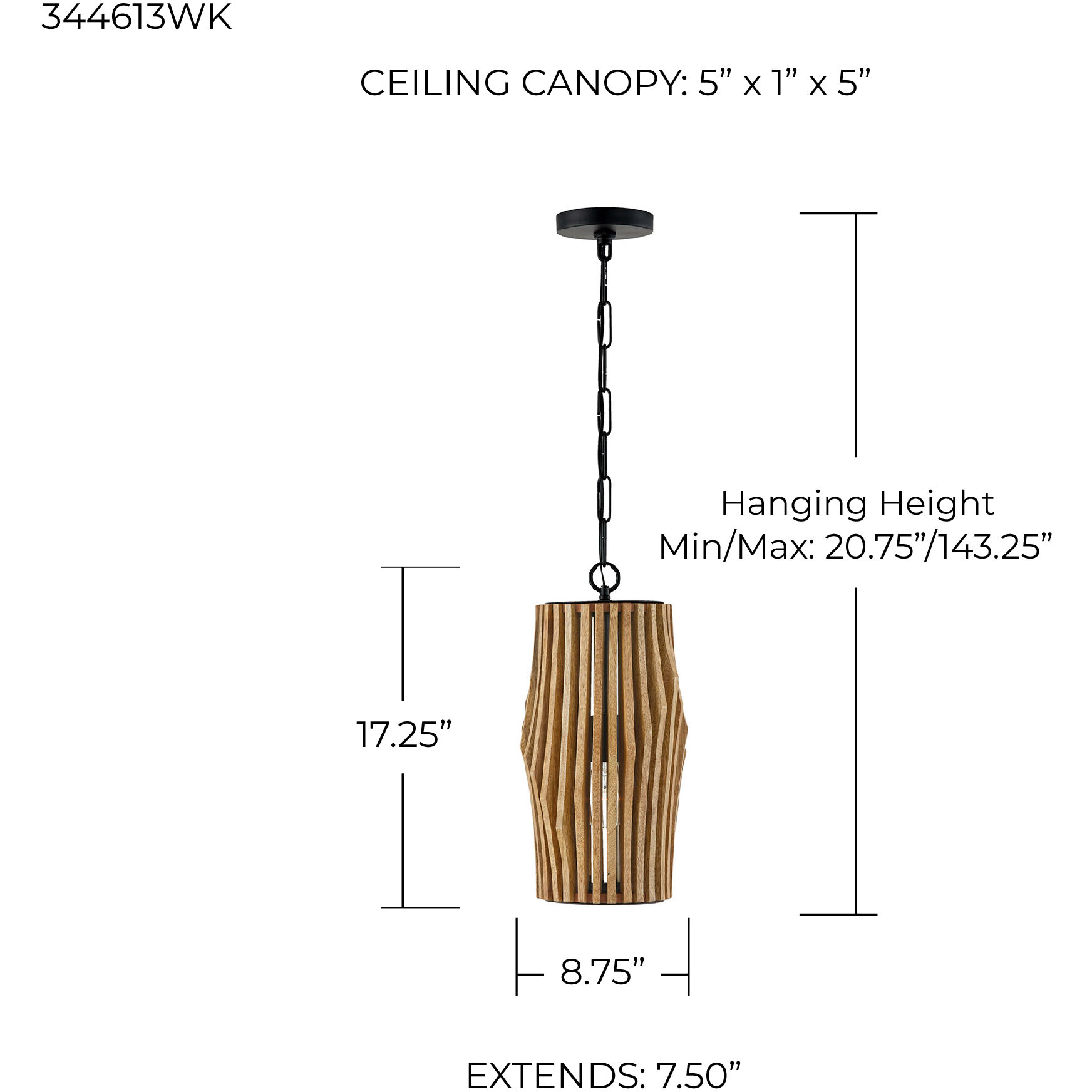 Archer 1 Light 8.75 inch Light Wood and Matte Black Pendant Ceiling Light
