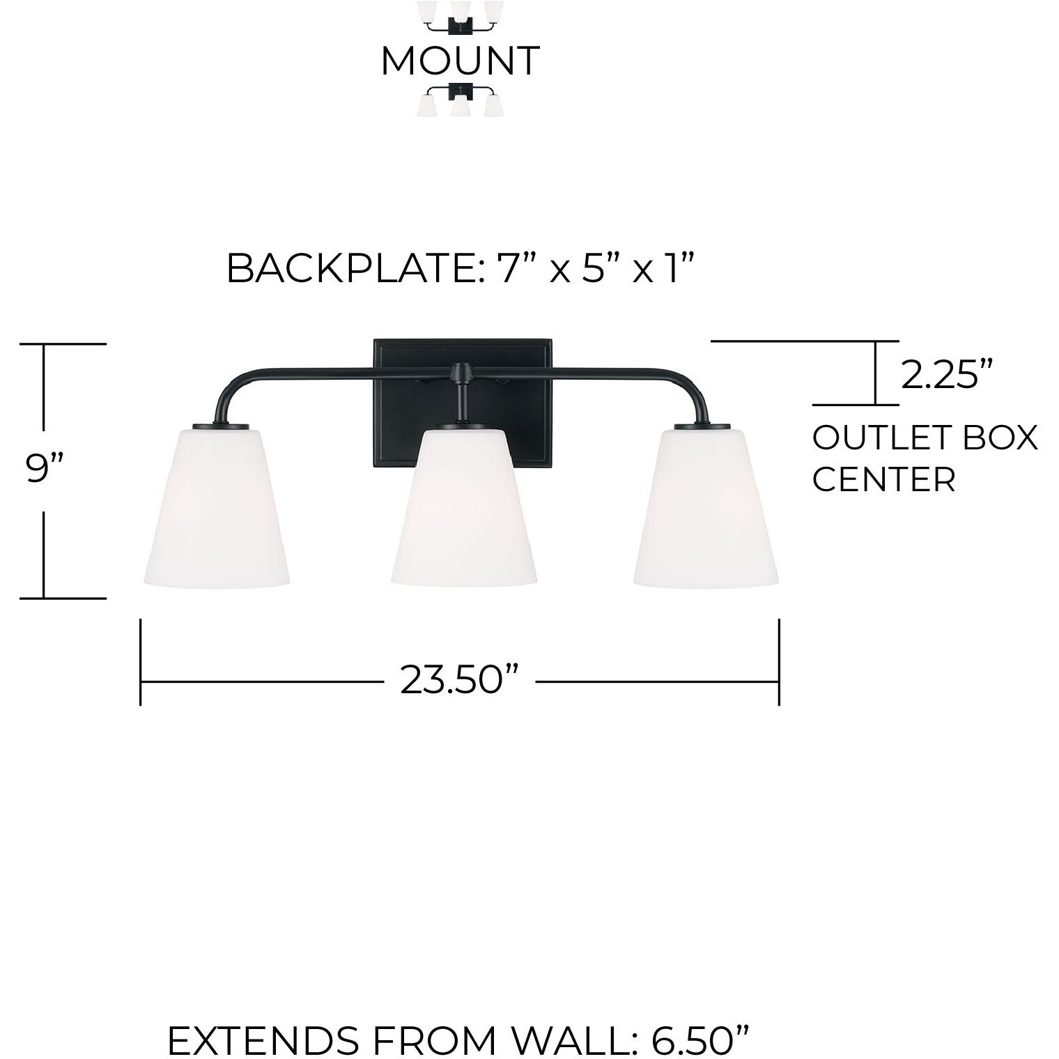 Brody 3 Light 23.5 inch Matte Black Vanity Light Wall Light