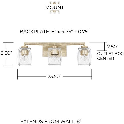Karina 3 Light 24 inch Winter Gold Vanity Light Wall Light