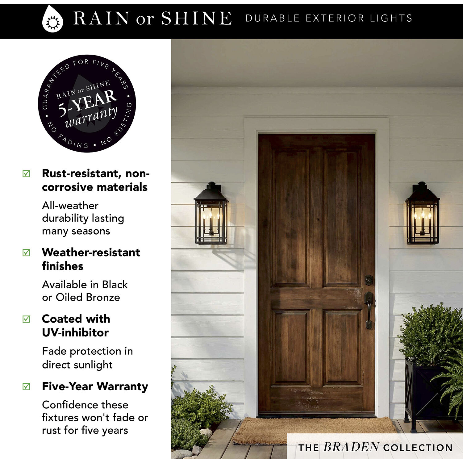 Braden 2 Light 16.75 inch Black Outdoor Wall Lantern