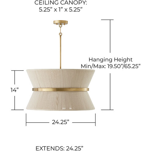 Cecilia 8 Light 24 inch Bleached Natural Rope and Patinaed Brass Pendant Ceiling Light