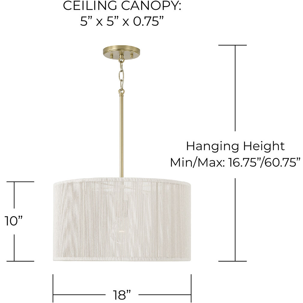 Tara 1 Light 18 inch Matte Brass Pendant Ceiling Light