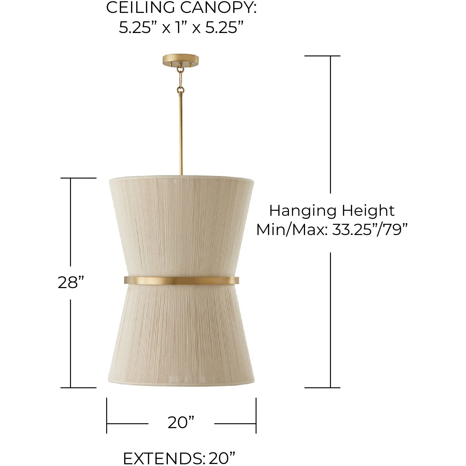 Cecilia 6 Light 20 inch Bleached Natural Rope and Patinaed Brass Foyer Light Ceiling Light