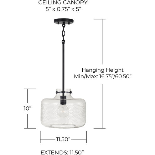 Brighton 1 Light 12 inch Matte Black Pendant Ceiling Light