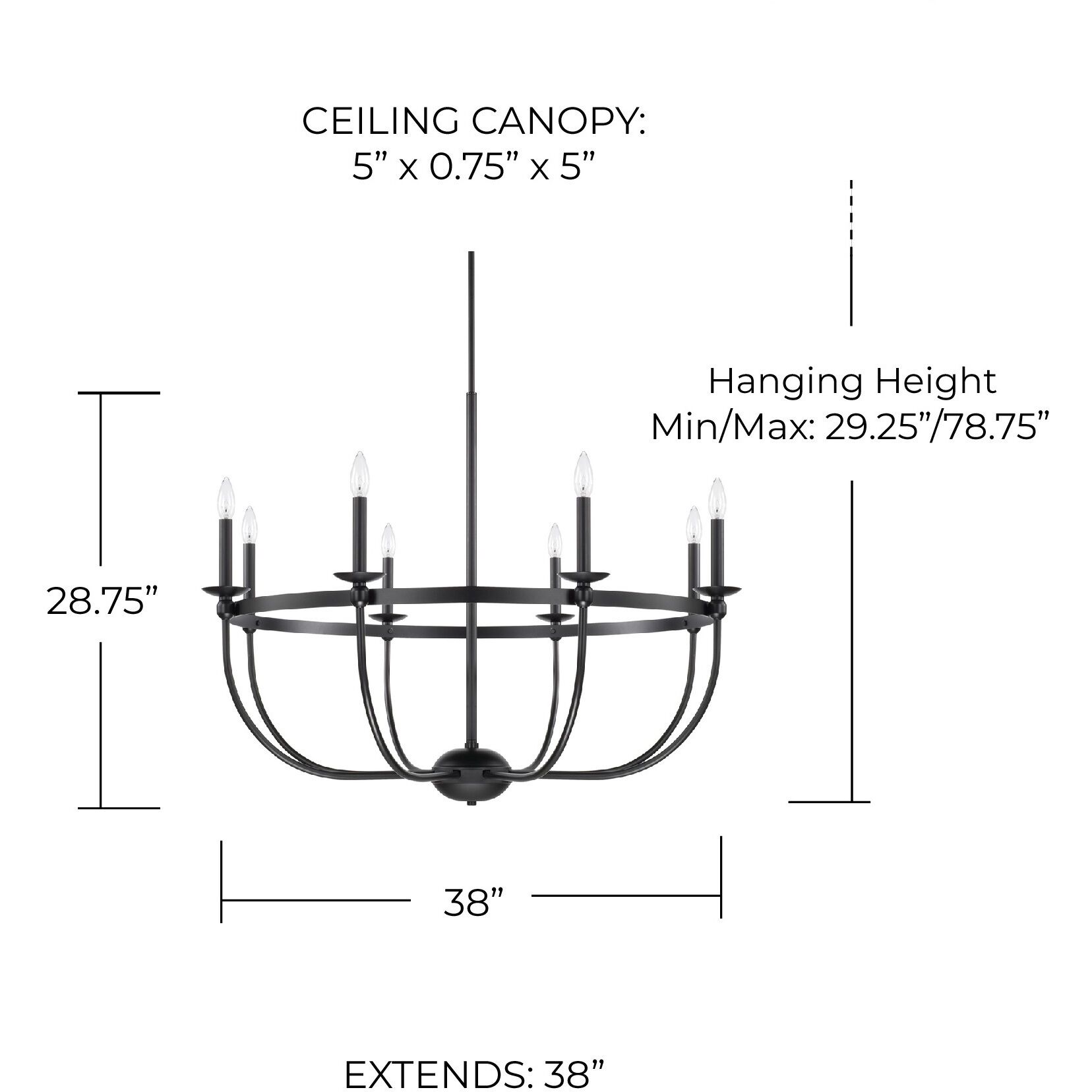Rylann 8 Light 38 inch Matte Black Chandelier Ceiling Light