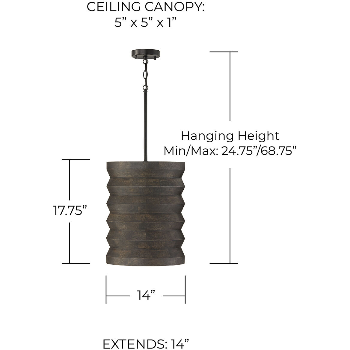 Dunn 1 Light 14 inch Espresso Stain and Black Pendant Ceiling Light