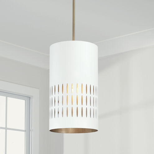 Dash 1 Light 9.25 inch Aged Brass and White Pendant Ceiling Light