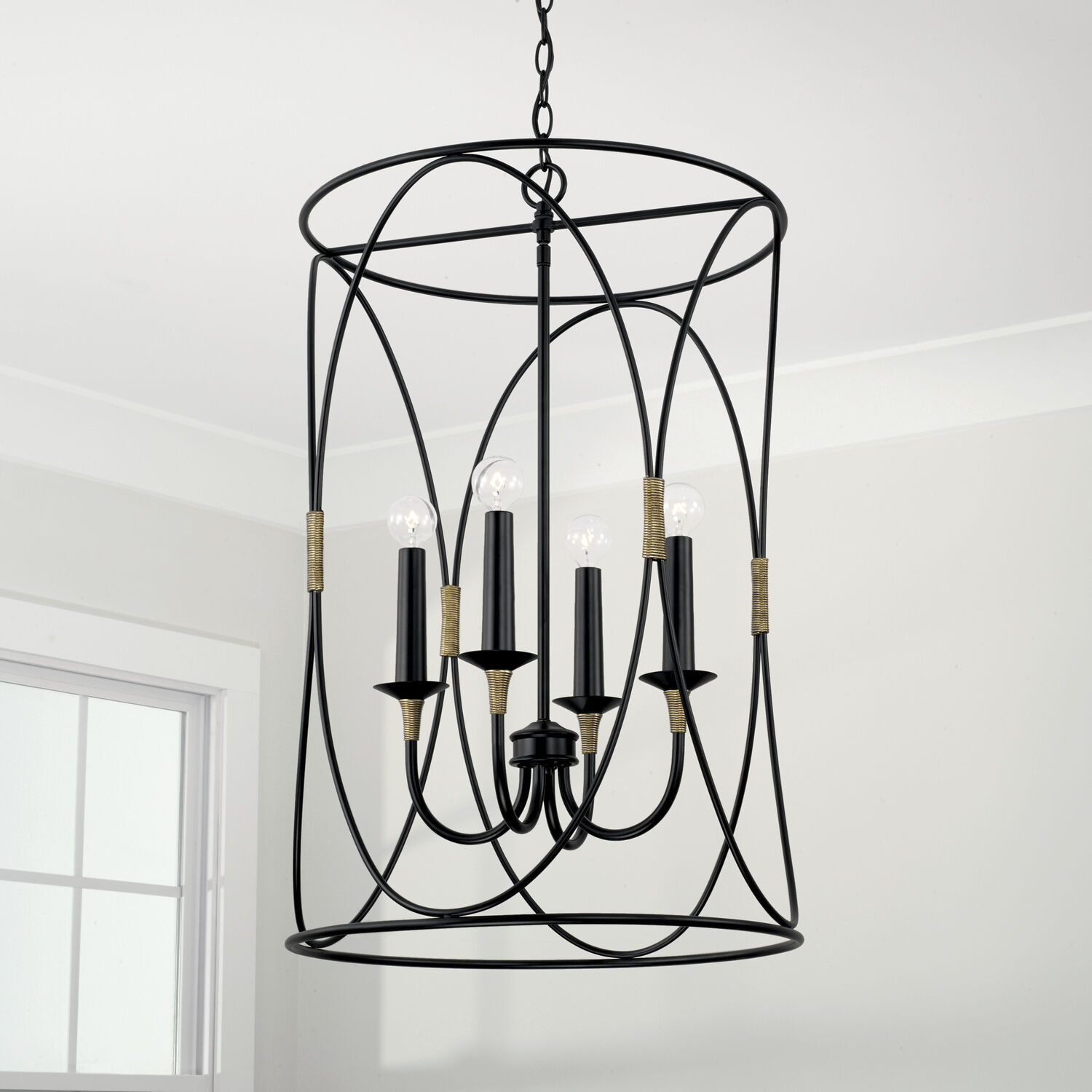 Amara 4 Light 19 inch Matte Black with Brass Foyer Ceiling Light